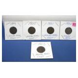 Five Consecutive Indian Head Cents See Info