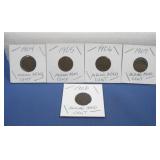 Five Consecutive Indian Head Cents See Info