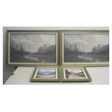 Four Vtg Framed Mountain Scene Art See Info