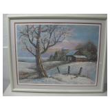 Framed Winter Farmhouse Signed Print See Info