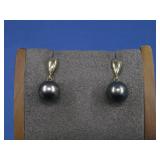 18KT Gold Tahitian Black Pearl Earrings
