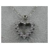 Vtg Sterling Silver CZ Heart Pendant Necklace