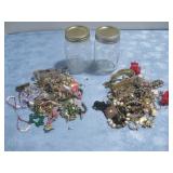 Two Glass Jars Of Fashion/Costume Jewelry
