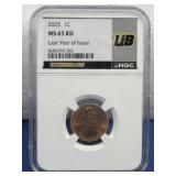 Last Year Issue 2025 Penny Graded MS65 RD