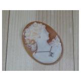 Vtg Carved Shell White Gold & Diamond Cameo