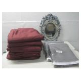 Framed Mirror & Six Red Curtains 84' x 49'