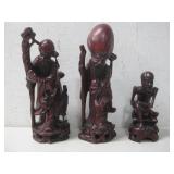 Three Vtg Chinese Wood Carved Figures See Info