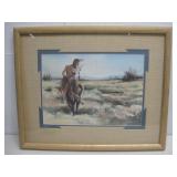 Framed Vtg Watercolor Man From Med Lodge See Info