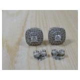 10K White Gold Double Halo Cushion Stud Earrings