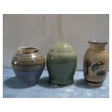 Three Signed Pottery/Ceramic Vases Largest 8'