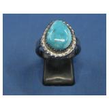S.S. SW Polychrome Turquoise Ring Hallmarked