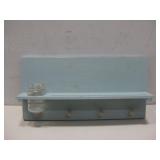 Blue Shelf W/Four Knobs & Glass Jar See Info