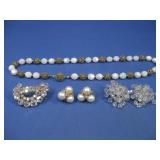 Vtg Aurora Borealis Glass Necklace, Brooch See