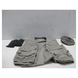 Fishing Style Vest, Black Gloves Sz M & Cap