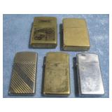 Five Zippos Brass & Silver Tone See Info