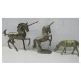 Two Brass Unicorns & One Horse Tallest 7'
