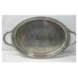 Vtg Silver Plated Oval Serving Tray W/Ornate See