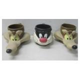 Three Vtg Looney Tunes 3D Plastic Head Mug Holders