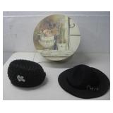 Two Vtg Black Style Hats Pill Box & Derby