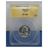 Graded PF64 1960 25C Proof Silver Coin