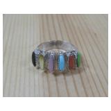 Zuni Multistone Needlepoint Ring Hallmarked Paloma