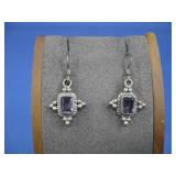 Vtg Sterling Silver  Amethyst Earrings Tested