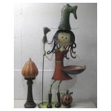 Metal Art Witch W/Candy Dish 38' & Pumpkin Art