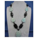 Vtg Knotted Amazonite & Black Spinel Necklace