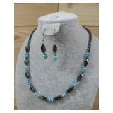 Turquoise & Hematite S.S. Necklace & Earring Set