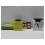 Four Vtg Tins & Scale Coleman's Mustard & More