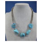 Vtg S.S. Navajo Pearl Bead Turq Necklace 96.1G