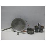 Vtg Pan, Galvanized Double Planter Buckets & More