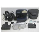 Three Vtg Cameras, Memory Cards, Chargers See Info
