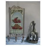 Stone Cut Giraffe Figure & Welcome Wall Decor See