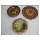 Vtg Handpainted Carved Wood Hanging Romania Plates