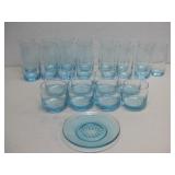 Vtg  Azure Blue Drinking Glasses & Saucer