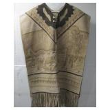 Vtg Mexican Made Western Style Suede Poncho See