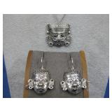 Vtg S.S. Tribal Mask Necklace & Earrings14.24g