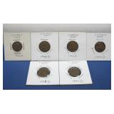 Six 1940s-1950s Wheat Pennies