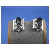 Vtg S.S. Mexico Carved Onyx Screwback Earrings
