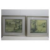 Two Framed Vtg Water Color Prints 25.5' x 22'