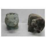 Wood Carved Bear & Ceramic Hippo See Info