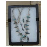 Navajo S.S Turq Squash Blossom Necklace & Earring