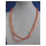 Vtg Peach Coral Double Strand Rice Bead Necklace