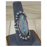 S.S Ribbon Elongated Turq., Ring Hallmarked