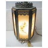 MCM Spanish Tudor Floral Glass Swag Lamp Powers On