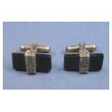 Vtg S.S. Cuff Links W/Black Onyx Stone Tested