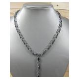 S.S. Vtg Black Onyx Marcasite Lariat Necklace