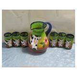 Hand Painted Cow Glass Pitcher 6 Drinking Glasses
