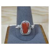 Navajo S.S Navajo Red Coral Ring Hallmarked See;